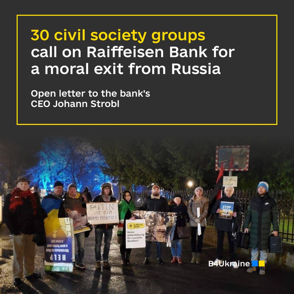 30 civil society groups call on Raiffeisen Bank for a moral exit from Russia